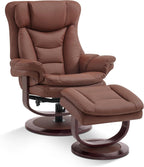 MCombo Oversized Swivel Recliner Chair with Ottoman, Adjustable Backrest, 360° Wood Base, High Seat, Faux Leather Lounge Chair for Tall Users in Living Room Office 4651 (Brown)