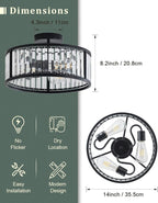 Black Flush Mount Ceiling Light, 2- Light Caged Crystal Chandelier, Small Drum Hallway Light fixtures Ceiling Mount (14 INCH Black)