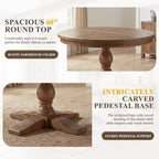 60" Round Dining Table, Reclaimed Wood Kitchen Table for 6-8, Farmhouse Circle Kitchen Table with Pedestal Curved Leg for Kitchen Dining Room Restaurant - Walnut