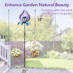 Multifunction Solar Wind Spinner Outdoor with Shepherd Hooks MANORTANG 83 Inch Metal Large Landscape Light Double Coconut Basket LED Windmill Outdoor Decoration for Yard Garden Lawn Patios (Purple)
