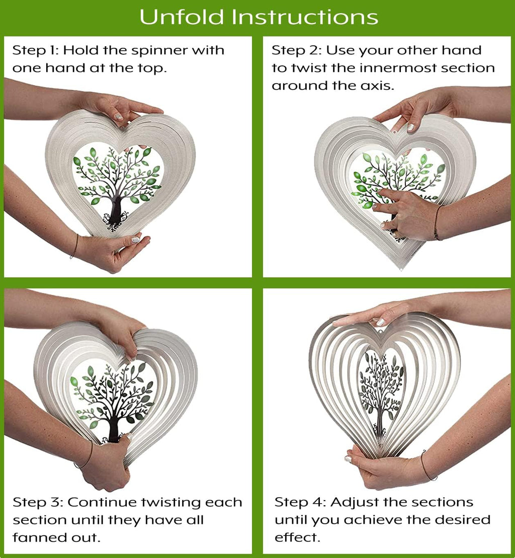ISEO Silver Heart Wind Spinner for Yard and Garden, Hanging Outdoor Decor, Porch and Patio Decorations, Weather Resistant, 12”