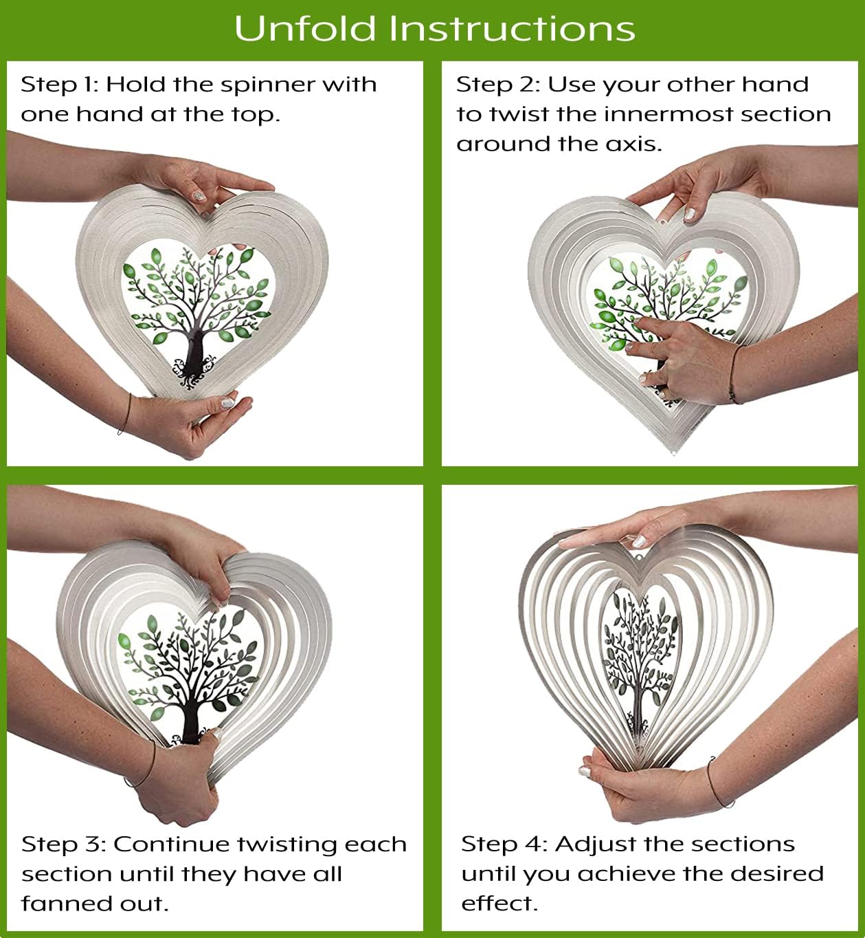 ISEO Silver Heart Wind Spinner for Yard and Garden, Hanging Outdoor Decor, Porch and Patio Decorations, Weather Resistant, 12”