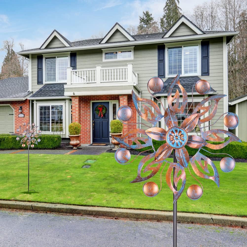 VEWOGARDEN 2PCS Metal Wind Spinners, Waterproof Wind Sculptures & Spinners Small Garden Art Outdoor Wind Spinner Kinetic Wind Spinner for Yard and Lawn