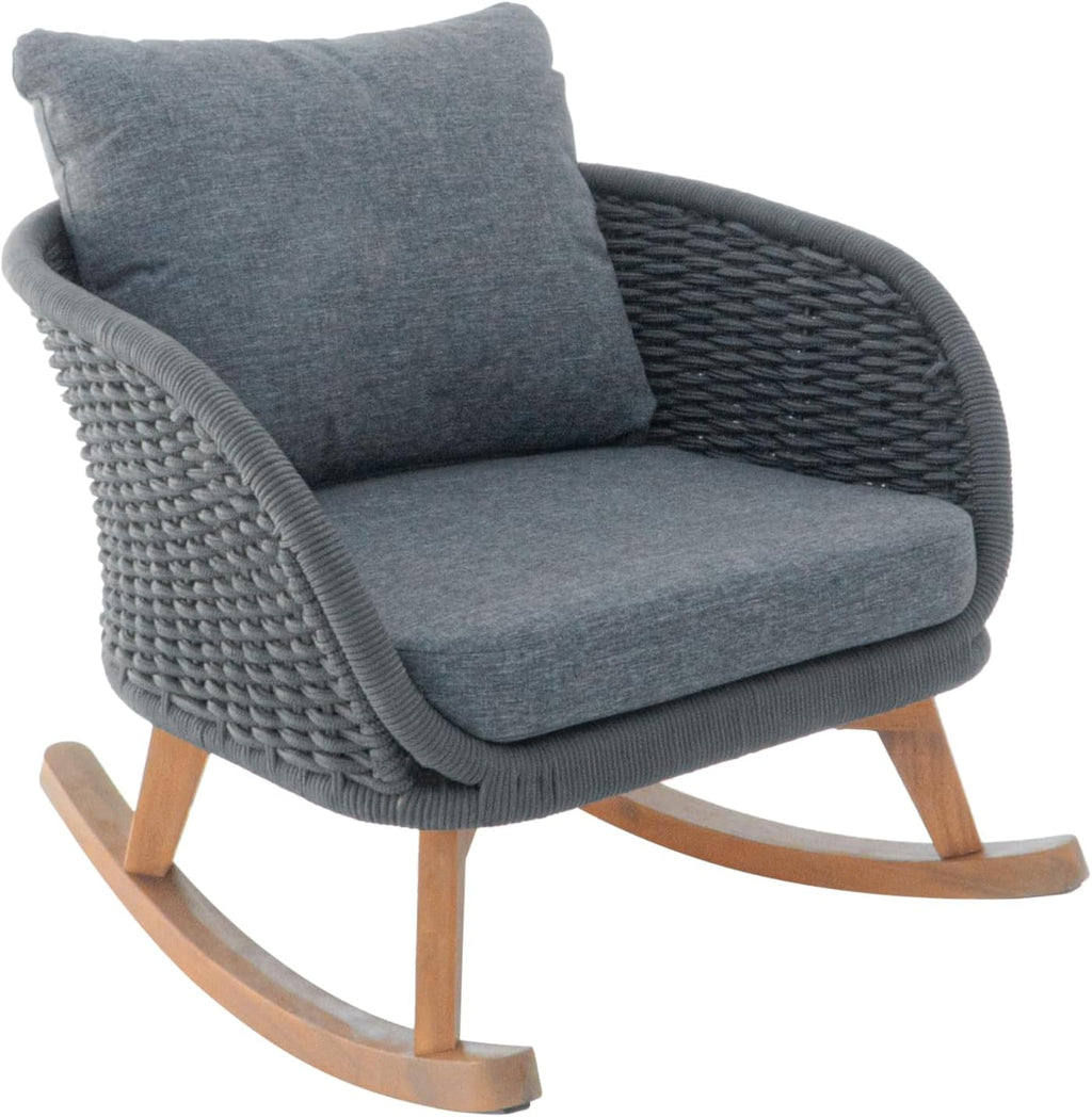 Set of 2 Gray Wicker Rocking Chairs: Contemporary Minimalist Design with Polyester Cushions & Wooden Frame - Indoor & Outdoor Use for Patio Balcony or Living Room