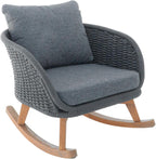 Set of 2 Gray Wicker Rocking Chairs: Contemporary Minimalist Design with Polyester Cushions & Wooden Frame - Indoor & Outdoor Use for Patio Balcony or Living Room