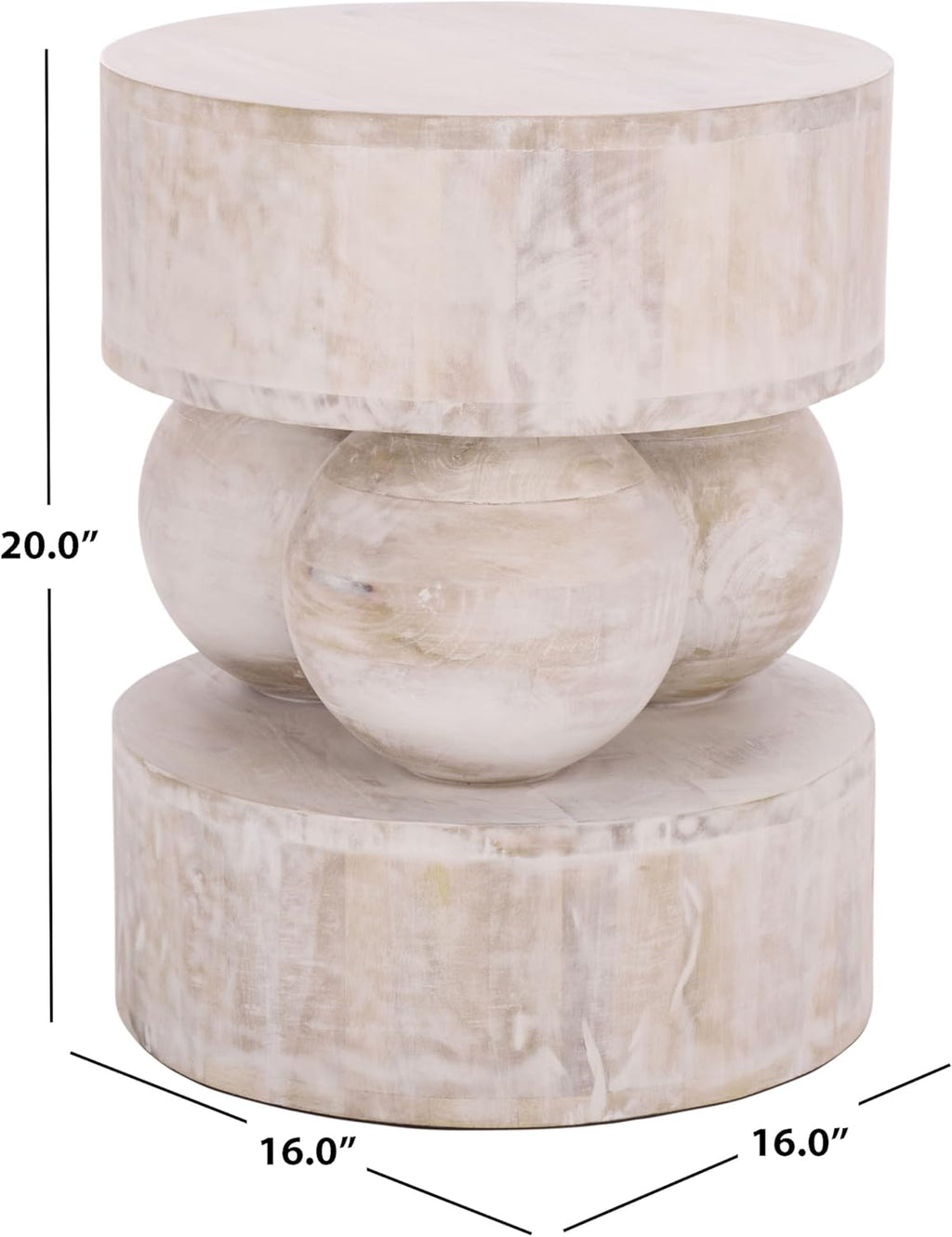 SAFAVIEH Home Collection - Xavier White Washed Solid Wood Accent Table, Sculptural Round Side Table, Fully Assembled (ACC3262A)