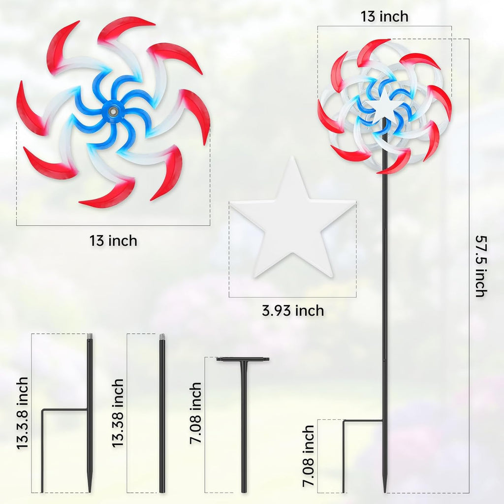 Wind Spinners Outdoor Metal with Patriotic, American Flag Pinwheel Decorations with Metal Stake, Yard Art Decor for Patio, Lawn & Garden, Creative Gifts 57.5 * 13 Inch