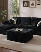 37" Plush Ottoman, Upholstered Cloud Footrest for Couch in a Box,Oversize Poufs for Living Room & Bedroom Sofa Ottoman,Comfy Seating with Dense Foam, Black (Plush Corduroy Fabric)