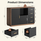 ModernMate 5 Drawer File Cabinet with Charging Station, Storage Cabinet with Door & Adjustable Shelves, Printer Stand with Open Shelf for Home Office, Fits A4/Letter Size, Black Walnut