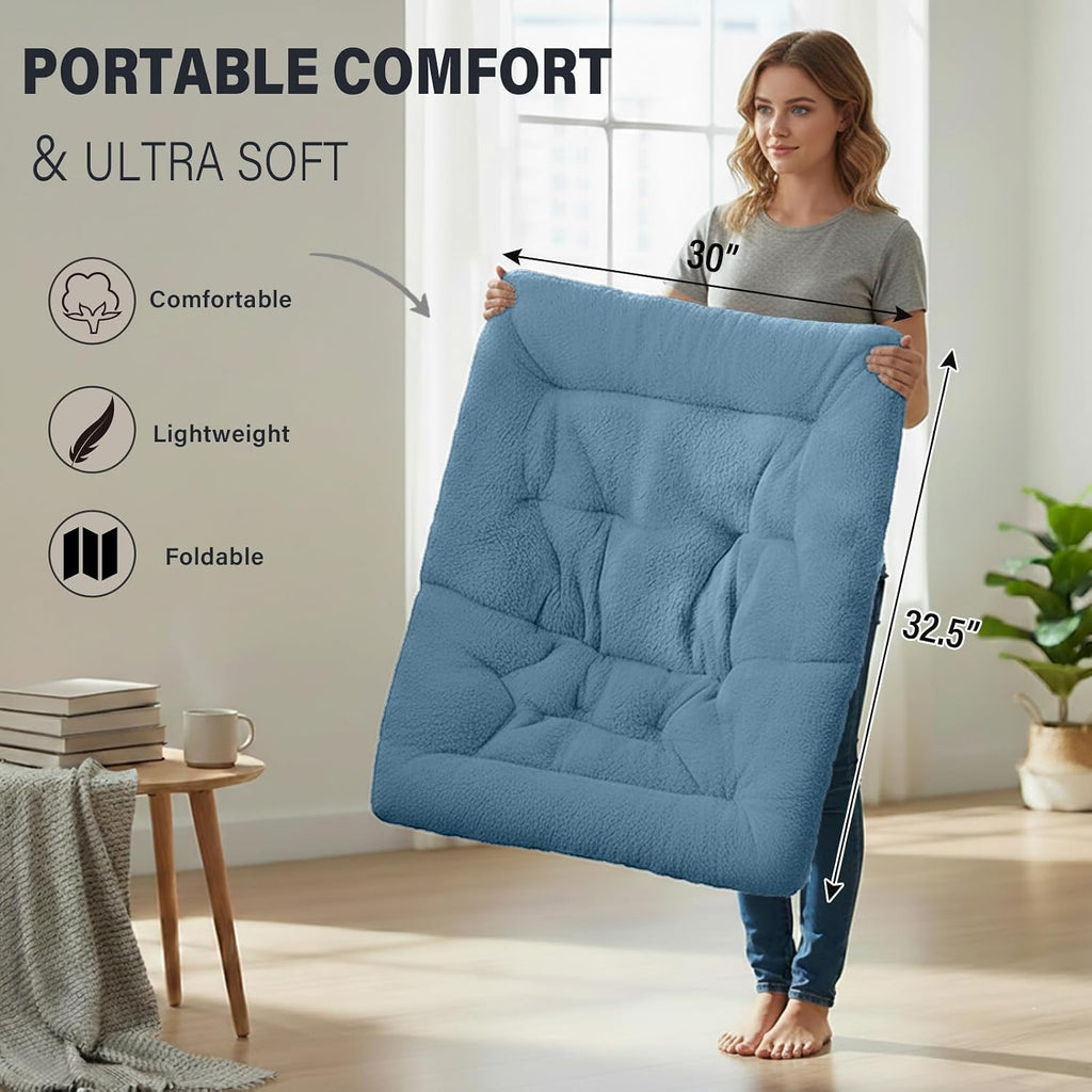 Tiita Comfy Saucer Chair, Soft Faux Fur Oversized Folding Accent Chair, Lazy Chair for Teens Adults, Metal Frame Moon Chair for Bedroom, Living Room, Dorm Rooms, X-Large, Blue