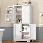 TEENFON 51" H Pantry Cabinet with 4 Doors, Kitchen Cabinet with 6 Door Shelves, Storage Cabinet for Living Room, Dining Room, Bathroom, White