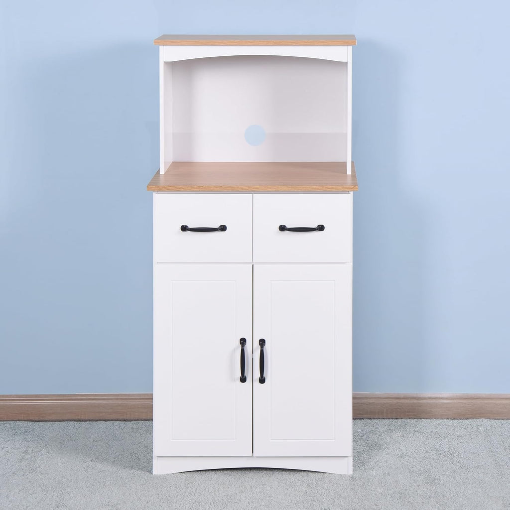 Modern Kitchen Pantry Cabinet, Storage Cabinet with Drawers, Wooden Coffee Bar Cabinet, Sideboard Buffet Cabinet for Dining Room Living Room Kitchen, White