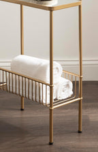 Kate and Laurel Trubey Modern Mirrored Rectangle Narrow Side Table, 16 x 8 x 25, Gold, Modern Glam Slim End Table with Bottom Wire Storage Rack and Mirrored Tabletop