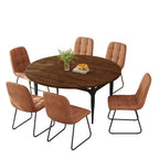HIPIHOM Expandable Folding Dining Table Set, 55-Inch Round to Square Table with 6 Upholstered Chairs, Metal Frame, for Dining Room or Apartment (Round Table + 6 Brown Chairs)