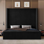 Queen Bed Frame with 65.75" Tall Headboard, Black