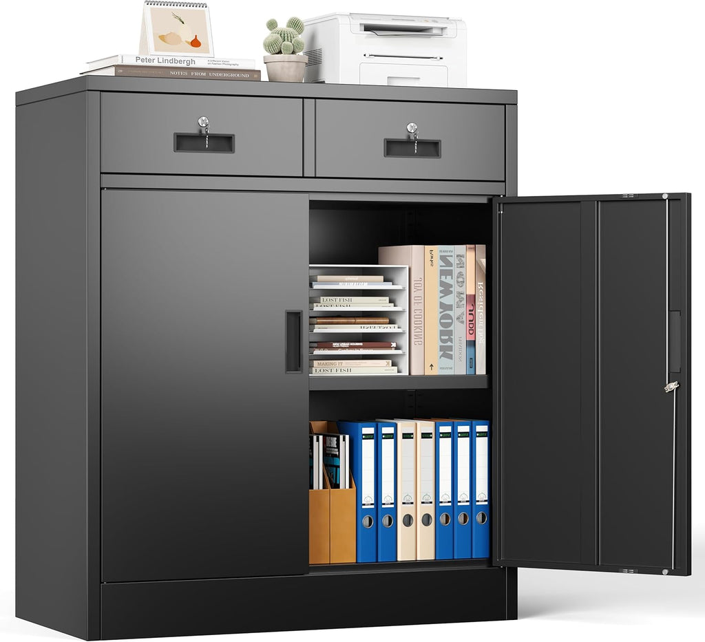 Locking Storage Cabinet, 36" H Metal Storage Cabinet, Metal Garage Storage Cabinet for Home, School, Office, Garage, Black