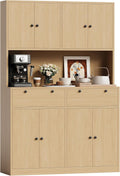 GarveeLife 71" Tall Kitchen Pantry Cabinet with Charging Station – 47" Wide Storage Hutch with Countertop, Microwave Stand, 2 Drawers, and Power Outlet for Dining Room, Living Room, Natural