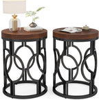 Tribesigns Round End Table Set of 2, Industrial Side Table with Metal Hollow Frame, Small Bedside Table Nightstand for Living Room, Bedroom, Easy Assembly (Rustic Brown,2 PCS)
