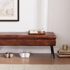 Ottoman with Storage Bench, Upholstered Large Entry Bench Brown | 43.3" Mid-Century Modern End of Bed Bench w/ Flip-Lid Metal Legs Padded Seat for Living Room Bedroom Entryway, Faux Leather