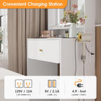 Make Up Vanity Desk with Mirror and Lights,Small Vanity With Storage Chair | White Vanity Table Set with Charger Station