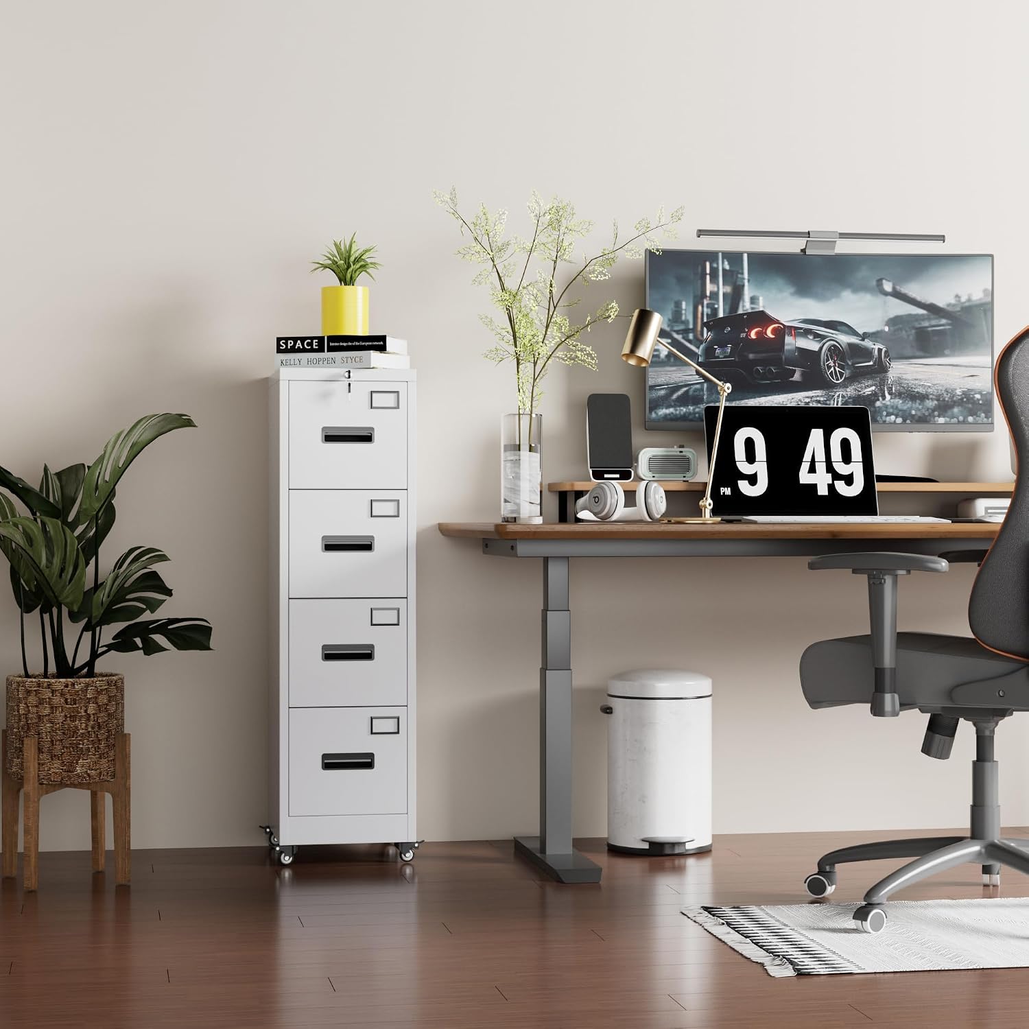Garvee 4-Drawer White Metal File Cabinet with Individual Locks, Heavy-Duty Steel Vertical Filing Cabinet for A4, Letter & Legal Size Documents, Locking Storage Cabinet for Home Office & School