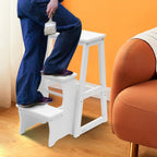 Folding Library Ladder Chair, 3-Step Stool Stepladders Lightweight Portable Multi-Functional Wood Step Ladder for Home,Kitchens, Garages (White)