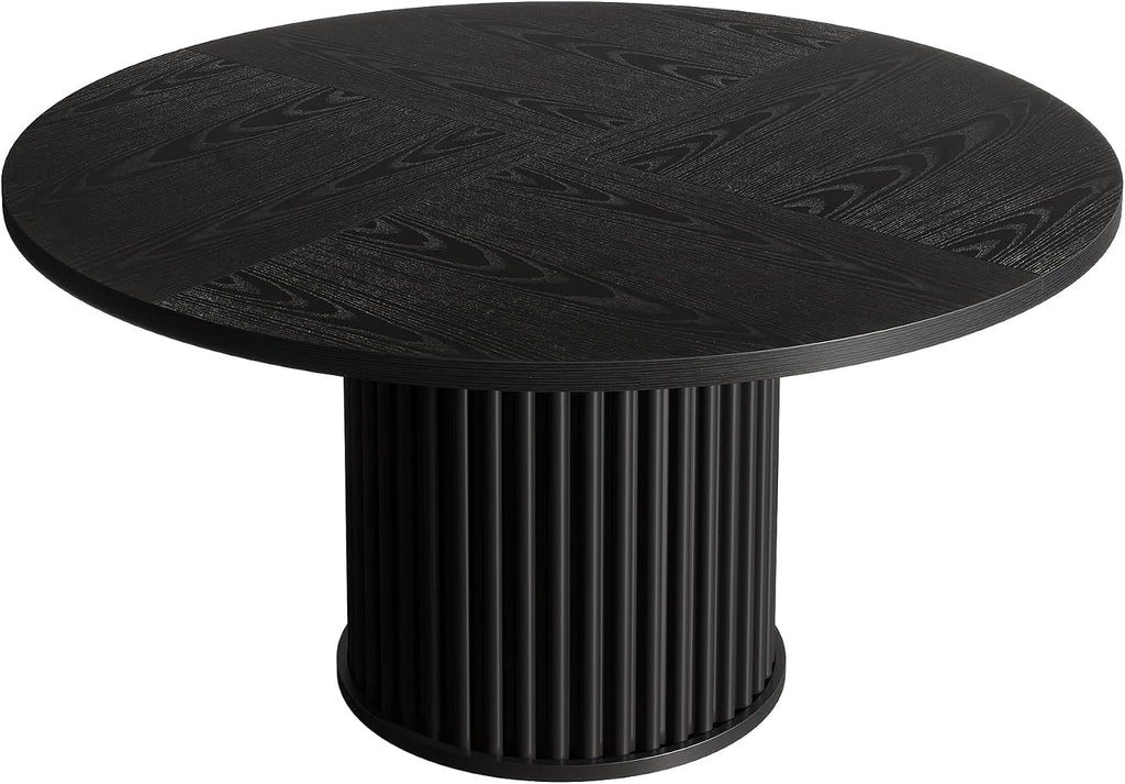 Oigavfd Black Round Dining Table for 4, 47" Circle Dining Table,with MDF Top and Fluted Base,Round Kitchen Tables,Sturdy 300 Lbs for Family Gatherings