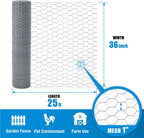 Fencer Wire 20 Gauge Chicken Wire Fence, Galvanized Poultry Hexagonal Netting Crafting, Chicken Coops & Rabbit Rodent Cage, 1-Inch Hex Grid (3 ft. x 25 ft.)