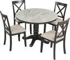 Merax 5 Piece Dining Table Set for 4, Solid Wood Kitchen Table Set with 4 Upholstered Chairs for Kitchen, Dining Room, Living Room, Grey
