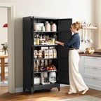 Yizosh Metal Storage Cabinet with 2 Doors and 4 Adjustable Shelves - 71" Black Kitchen Pantry Storage Cabinet,4-Tier Tall Steel Cabinet Locker for Living Room,Dining Room,Kitchen
