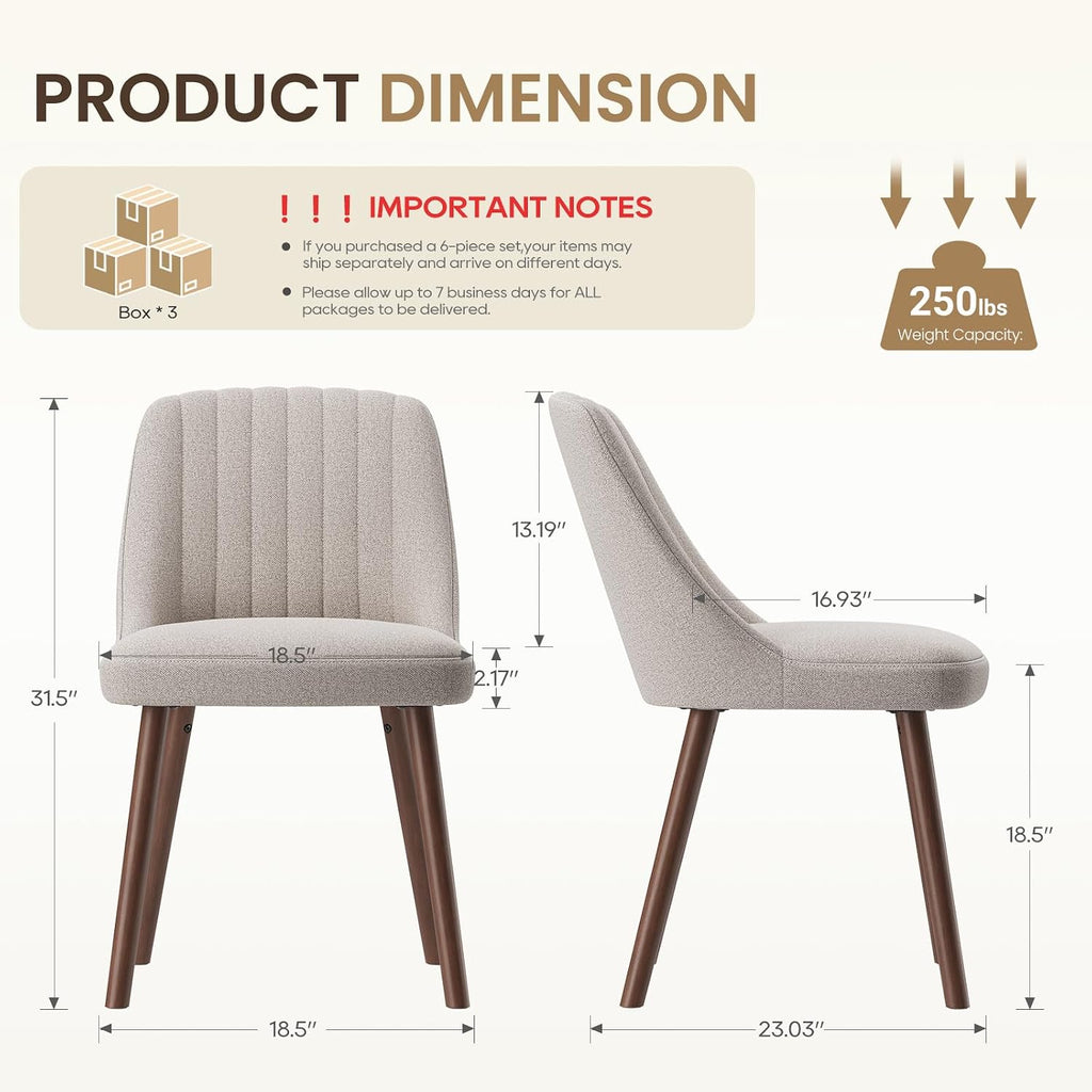 MALOL Upholstered Dining Chairs Set of 6, Modern Fabric Kitchen Chairs with Back, Wood Legs for Kitchen Dining Room Restaurant, Camel