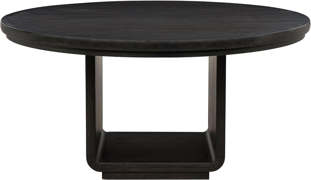 Coaster Home Furnishings - Leandro - Wood - Round Dining Table with Pedestal Base, Ash Veneer and Curved Edges - Dining Room & Kitchen - 60-Inch - Burnished Black - 115390