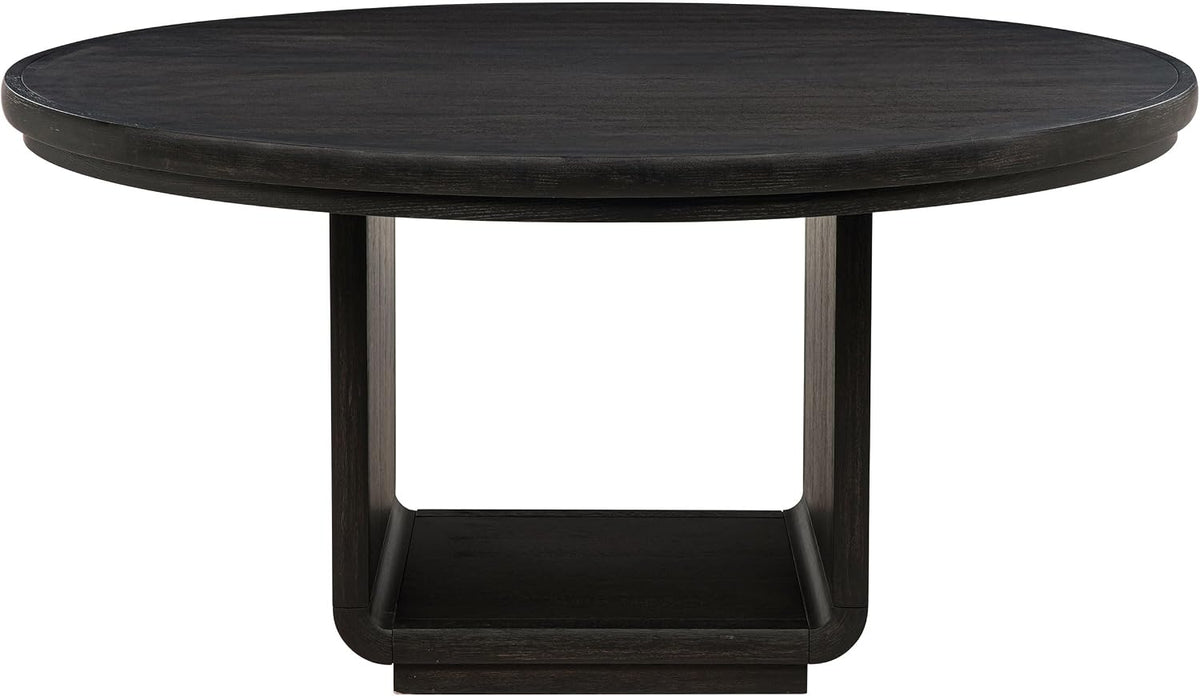 Coaster Home Furnishings - Leandro - Wood - Round Dining Table with Pedestal Base, Ash Veneer and Curved Edges - Dining Room & Kitchen - 60-Inch - Burnished Black - 115390