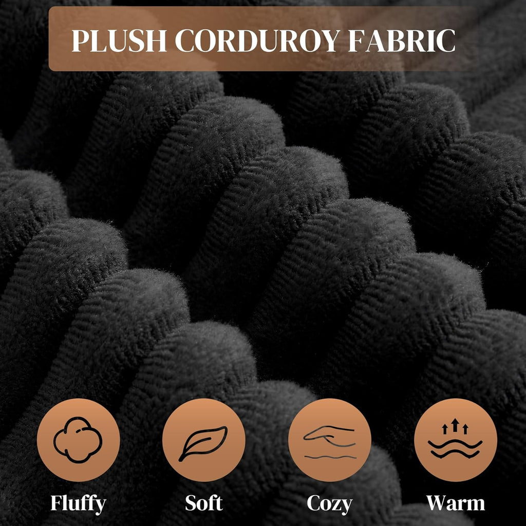 95" L Shaped Cloud Sectional Couches for Living Room, Modern Comfy Modular Deep Seat Memory Foam Compressed Corduroy Sofa Oversized Right Facing Chaise, No Assembly Required, Balck
