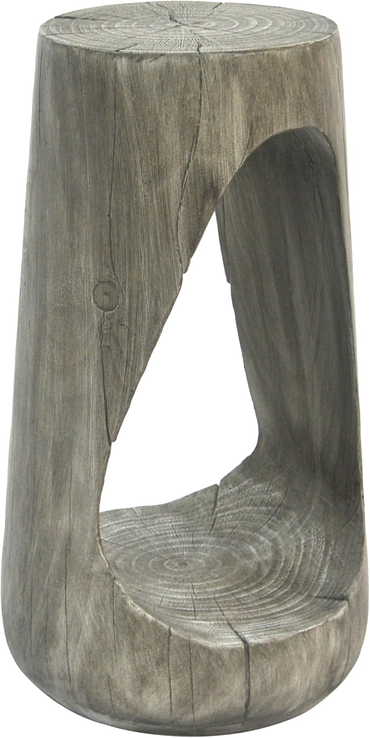 14.96" Side Table,Hollow Design End Patio Garden Stool Decorative Accent Table for Balcony Beach Pool Side,Lightweight Concrete,Wood Like Texture,Grey
