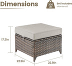 Outdoor Wicker Ottomans Rattan Footrests - Heavy Duty Outside Resin Rattan Lawn Footstools for Front Porch Balcony Backyard Yard Deck Apartment – Brown/Beige