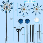 NUENUN Wind Spinner Outdoor Metal - Multi-Color Seasonal LED Lighting Solar Powered Glass Ball with Kinetic Wind Spinner Dual Direction for Patio Lawn & Garden (Blue with Light)