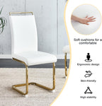 Dining Chairs Set 4, Armless White Kitchen Chairs, Waterproof Faux Leather Dinner Chairs with Upholstered Seat, Side Chairs with Black Metal Frame for Kitchen Dining Room