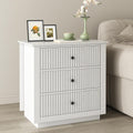 24" Wide Nightstand with Charging Station, Modern Fluted Bedroom Nightstand with Drawers, Wood Night Stand with Storage and Outlet, Large Bedside Table for Bedroom, White