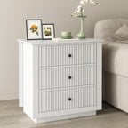 24" Wide Nightstand with Charging Station, Modern Fluted Bedroom Nightstand with Drawers, Wood Night Stand with Storage and Outlet, Large Bedside Table for Bedroom, White