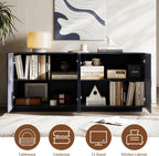 4 Door Modern Sideboard Buffet Cabinet with Spiral Grain, Accent Storage Sideboard Freestanding Anti-Dumping Storage Cabinet Buffet for Kitchen & Living Room (Navy Blue)