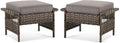 Patio Ottomans 2 Piece Outdoor Wicker Ottomans PE Rattan Footrest with Thickened Cushions Footstools for Garden Sunroom Deck Porch Balcony Poolside, Ottomans(2PCS), Brown|Grey