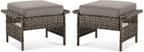 Patio Ottomans 2 Piece Outdoor Wicker Ottomans PE Rattan Footrest with Thickened Cushions Footstools for Garden Sunroom Deck Porch Balcony Poolside, Ottomans(2PCS), Brown|Grey