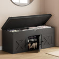 Homleke Shoe Storage Bench with Lift Top & 3 Barn Doors, Entryway Bench with Removable Cushion, Adjustable Shelf, Hidden Storage Cabinet for Hallway, Living Room, Bedroom - Black