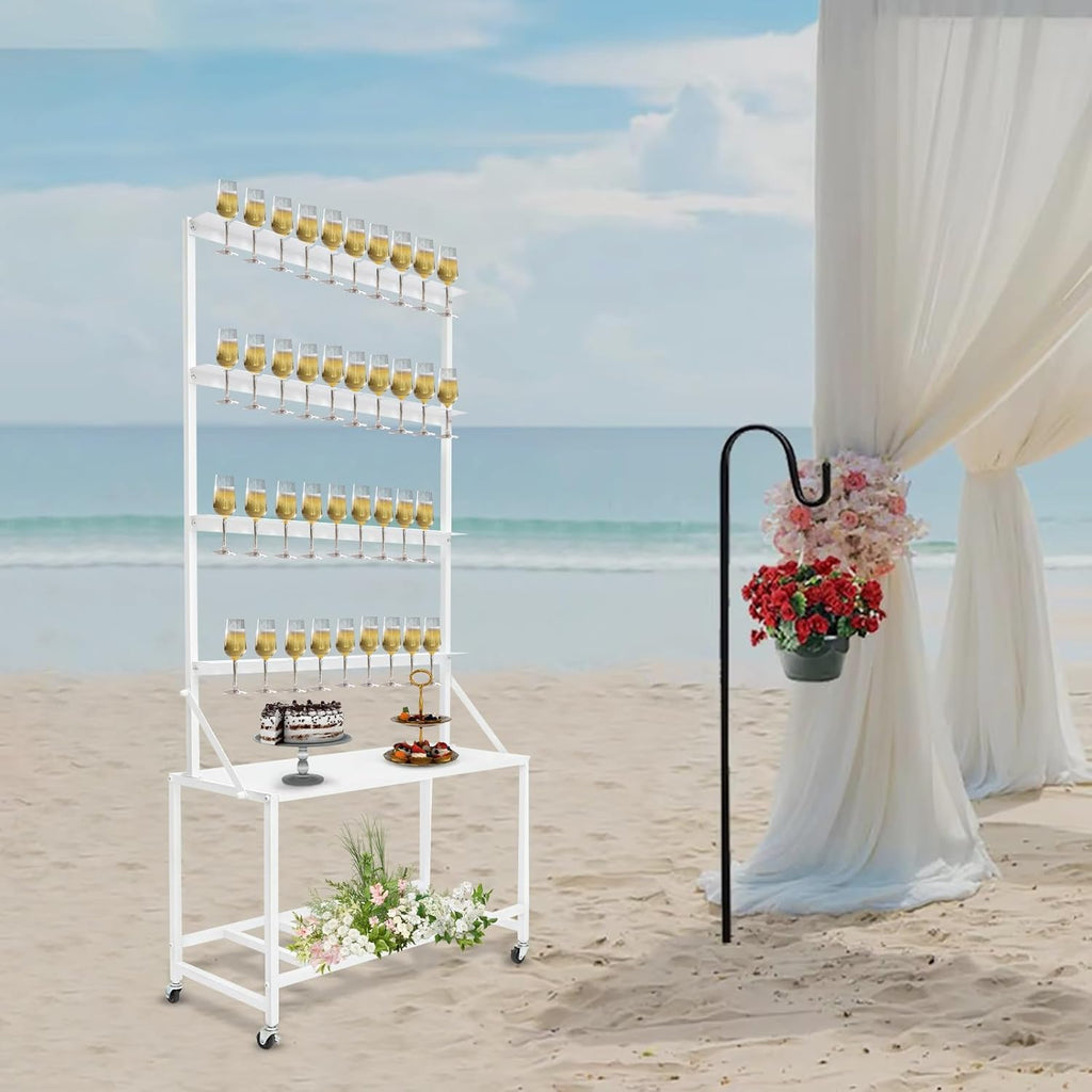 Champagne Wall Holder for Party Hold 40 Glasses, Mobile Champagne Flute Holder Display with Storage Rack, Metal Champagne Wall Stand for Wedding, Bar Decor