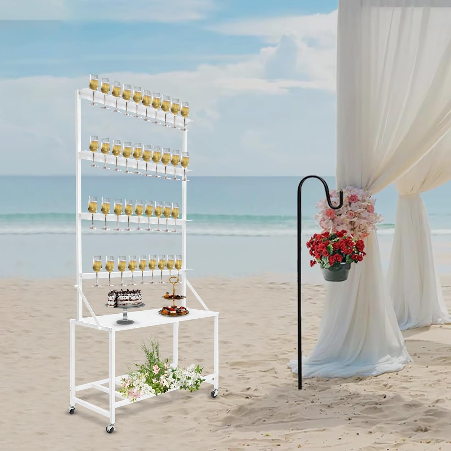Champagne Wall Holder for Party Hold 40 Glasses, Mobile Champagne Flute Holder Display with Storage Rack, Metal Champagne Wall Stand for Wedding, Bar Decor