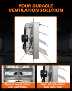 JVO 18 Inch Shutter Exhaust Fan - 2600 CFM High Velocity Wall Mounted Ventilator, 1.8m Power Cord, Auto Shutters - for Garage, Attic, Greenhouse, Shed, Shop, Workshop & Industrial Ventilation