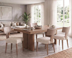 Linen Dining Chairs Set of 6 with Natural Wood Legs, Farmhouse Upholstered Side Chair with Curved Backrest for Living Room/Restaurant, Beige-Light Brown Legs