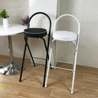 QQXX Folding Bar Stool with Footrest,Leather Padded Folding Kitchen Stool,Portable Counter Height Foldable Stool Tall Bar Stools for Outdoor Kitchen Shop Cafe(1 Pc, Black Seat Height 29.5")