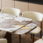 POVISON Extendable Dining Room Table 6-8, 71-95" Expandable Modern Dining Table for 6-10, Rectangular Glossy Pandora Sintered Stone Tabletop for Dining Room, Bronze Base (Dining Table Only)